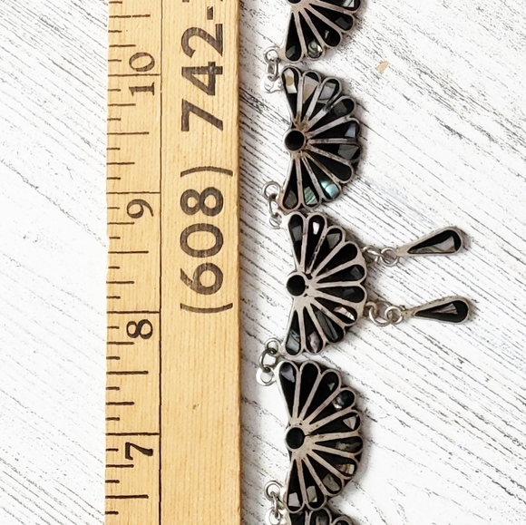 Mexico Sterling Black Onyx, MOP, Abalone Necklace. - Picture 15 of 16